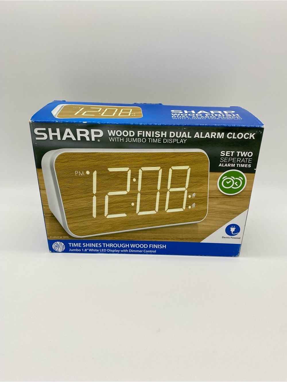Sharp Wood Finish Dual Alarm Clock With Jumbo Time Display